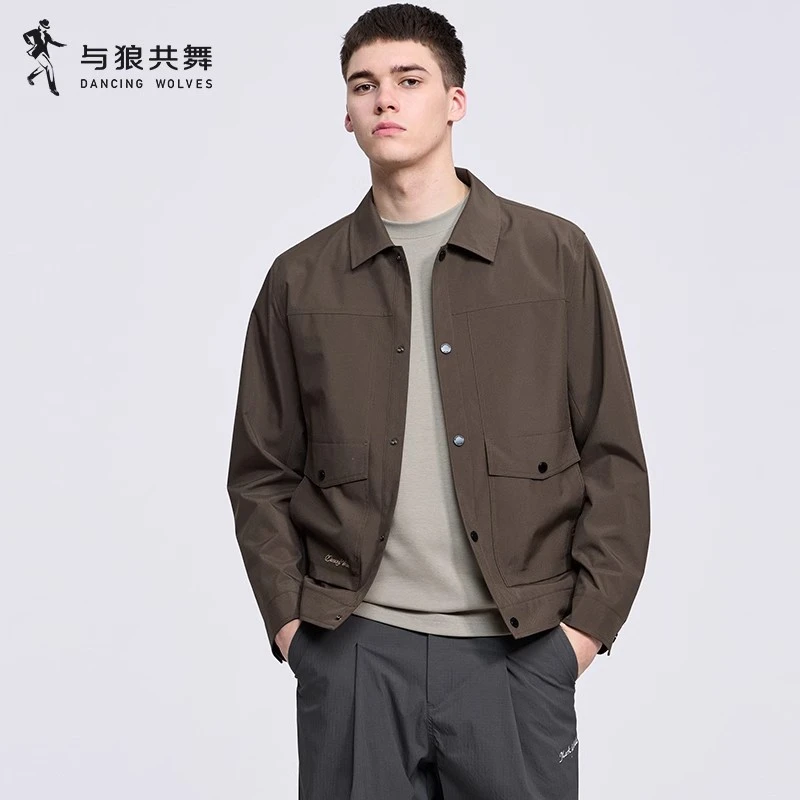 与狼共舞翻领夹克男士2025秋季新款刺绣休闲工装通勤百搭男装外套