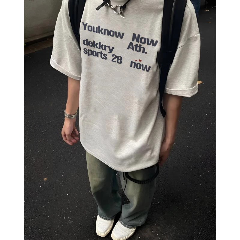 高街ins创意字母印花短袖T恤男夏季百搭宽松休闲纯棉重磅圆领上衣