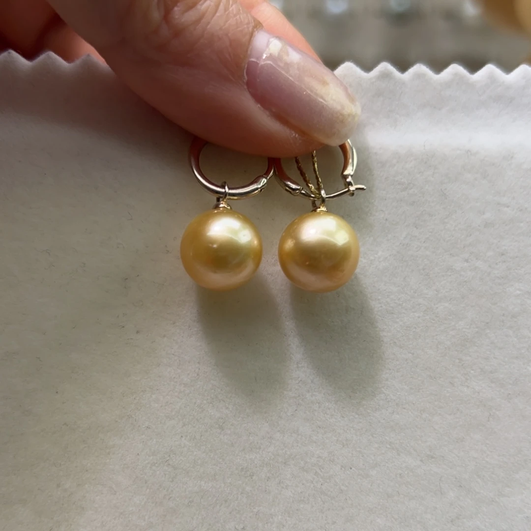 银S925镶嵌耳饰海水珍珠10.3mm正圆浓金耳扣