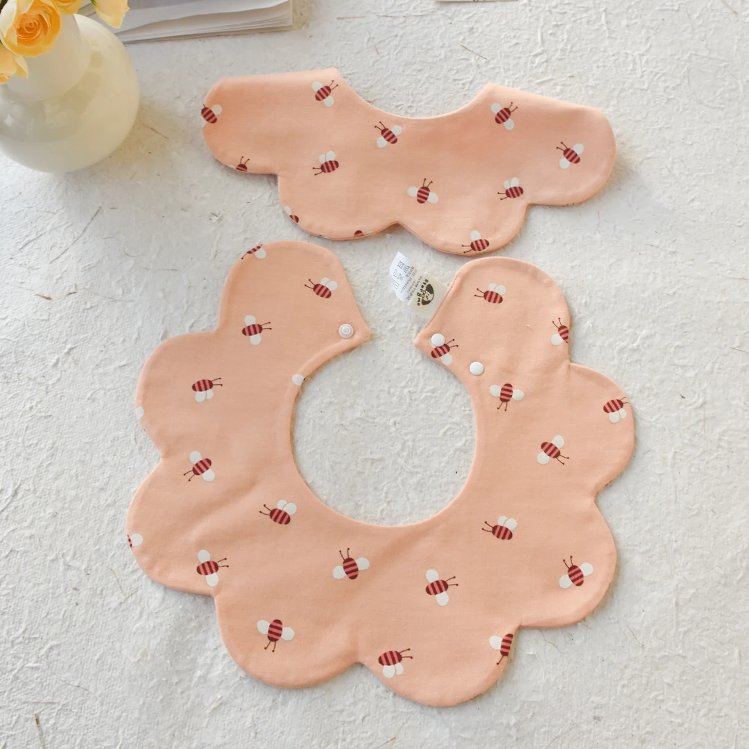 [y467]橘红色小蜜蜂口水巾围兜新生儿防吐奶柔软透气可爱ins风