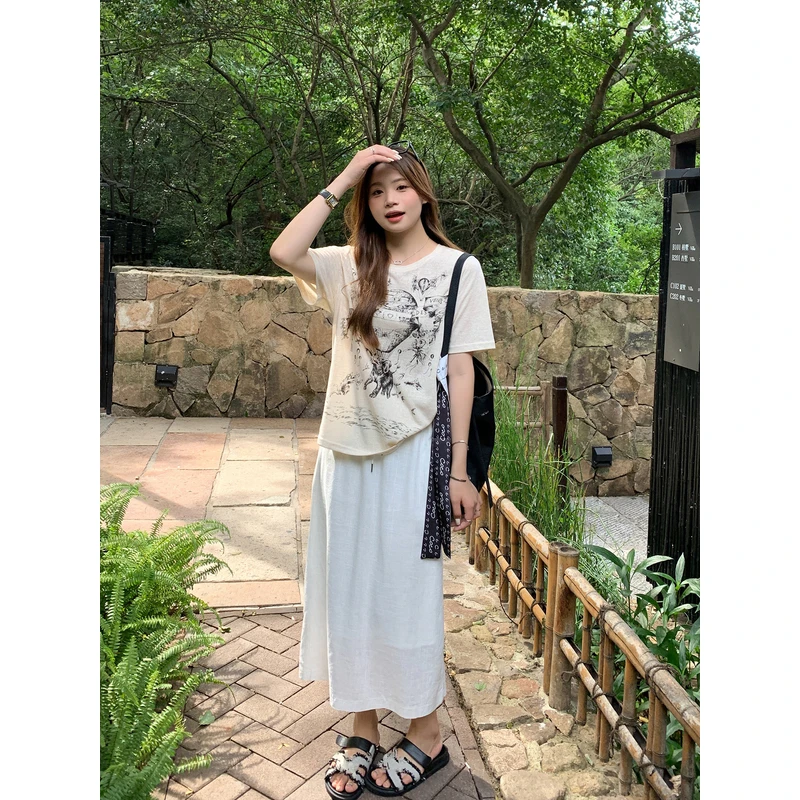 【ALINDM年终大清仓】胖mm慵懒宽松上衣短袖200斤百搭正肩T恤XG7188