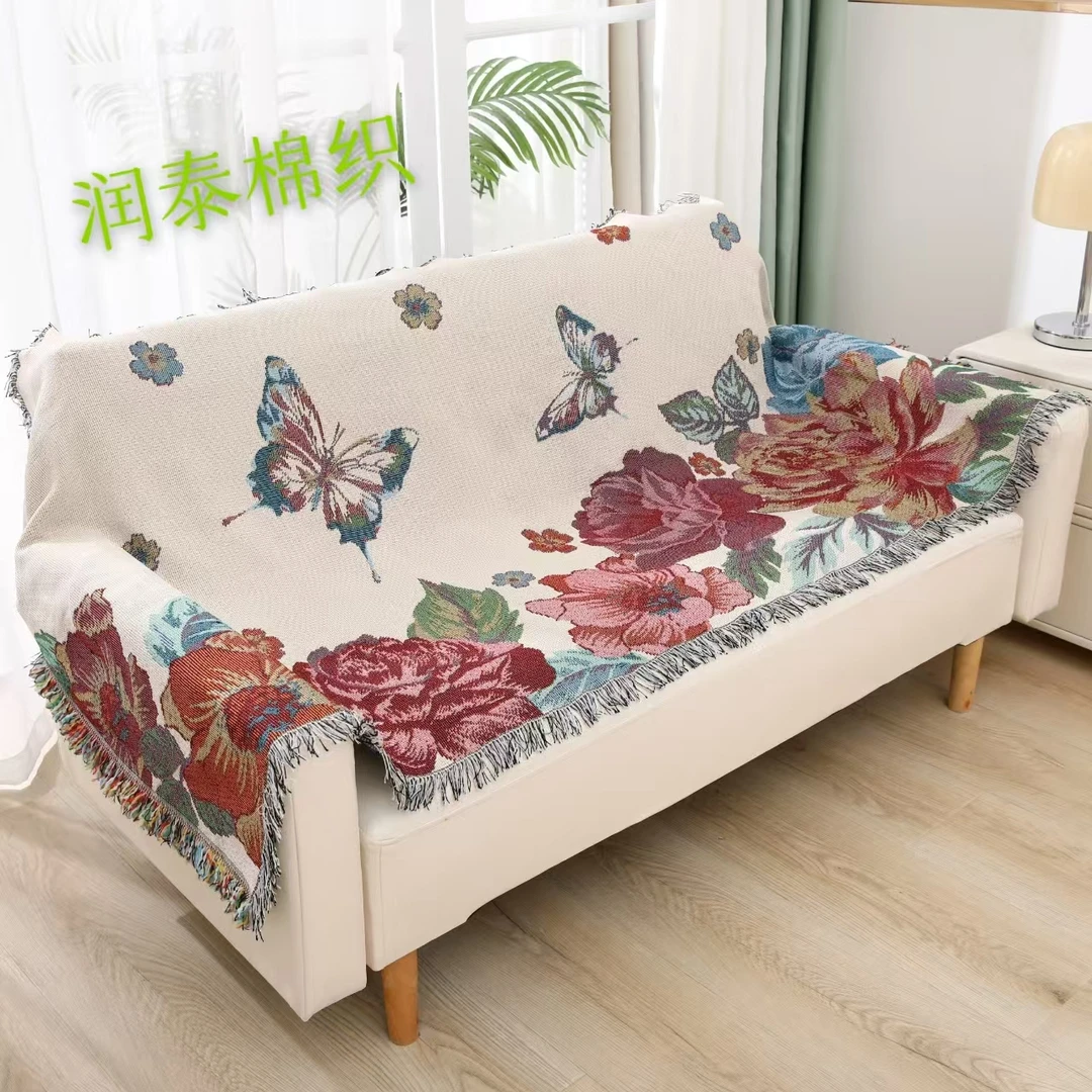 【蝶恋花】90x90cm单人沙发巾靠背巾坐垫茶毯防尘毯扶手巾小盖毯