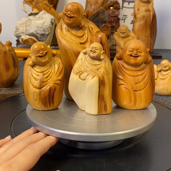 柏木听*轩崖柏弥勒佛摆件根雕工艺品