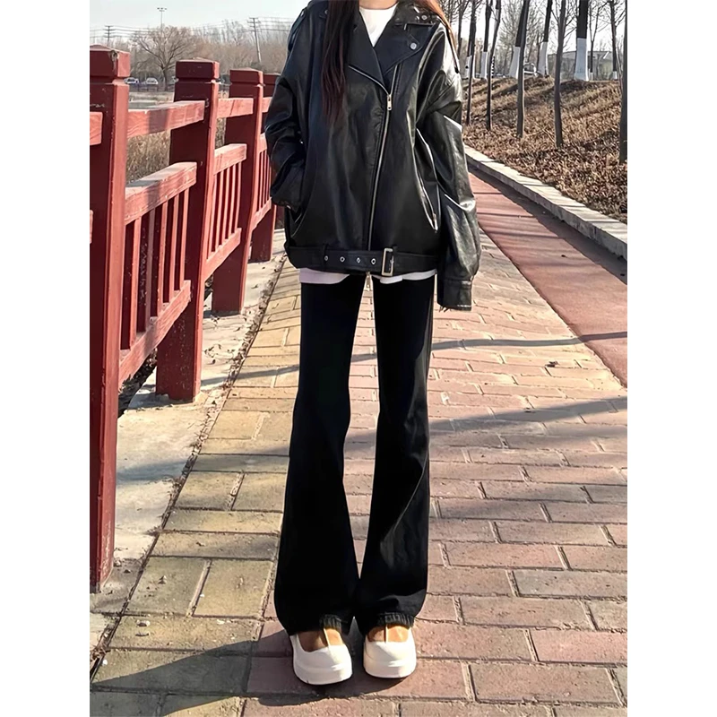 黑色cleanfit微喇牛仔裤男款春秋高个子修身裤子美式高街直筒长裤