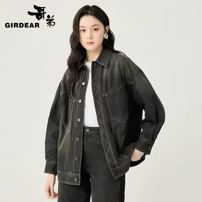 GIRDEAR/哥弟秋冬新款轮廓形丹宁风时尚纯棉牛仔外套女1400809