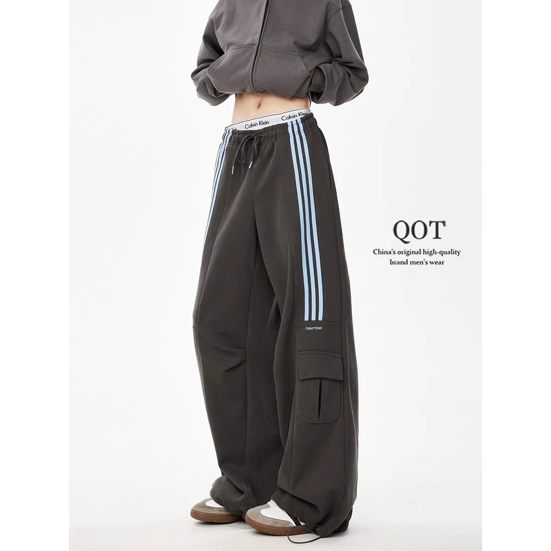美式hiphop三条杠休闲运动裤男女新款宽松多口袋阔腿工装卫裤春秋