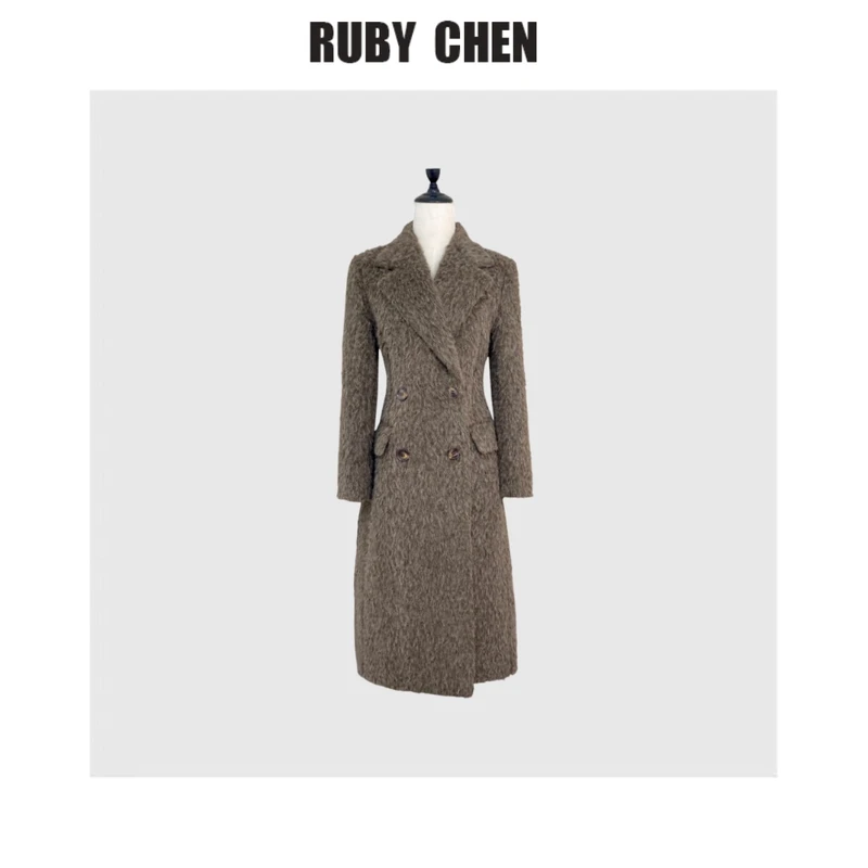 【高希希专属】复古奢雅高级感简约风中长款毛呢大衣女2024秋冬新品