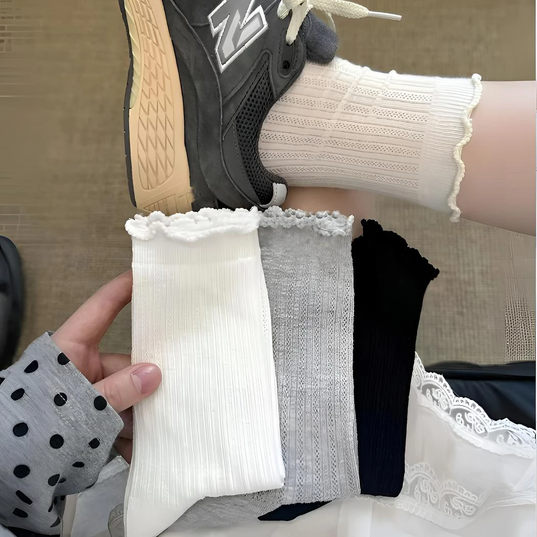 白色袜子女夏季薄款纯色透气镂空网眼中筒袜ins潮时尚百搭英伦风