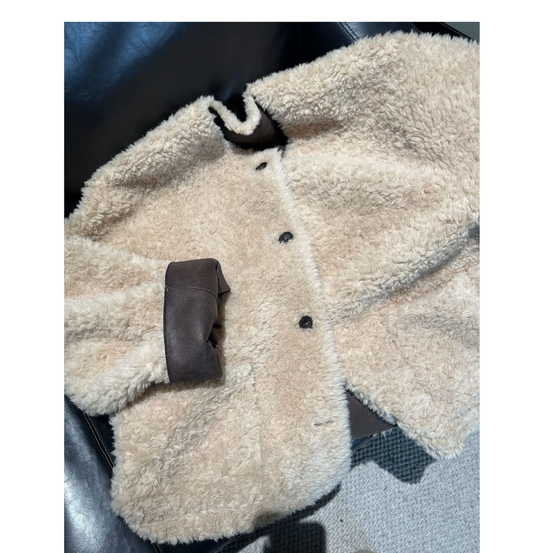 【雪漫黄昏】100%羊毛上衣毛毛外套百搭保暖毛绒氛围感上衣女