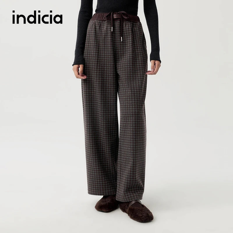 indicia标记商场同款2025冬新款复古浓郁咖格纹休闲裤 F2D5KZ640N