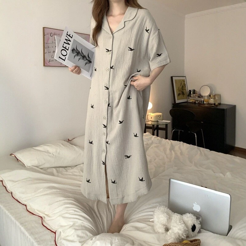 婴儿棉纱短袖女款女款爆款睡衣女款爆款2025新款睡裙可外穿夏款