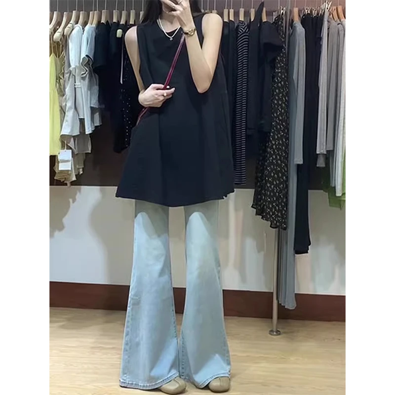 浅色微喇牛仔裤女2025新款夏季显高阔腿喇叭裤高腰显瘦不贴腿裤子