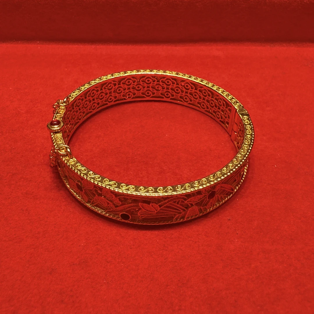 【小琪金选】 足金999新中式花丝镂空镯子（圈口联系备注）