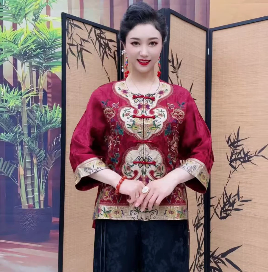 2829新中式国风刺绣提花太太服开衫