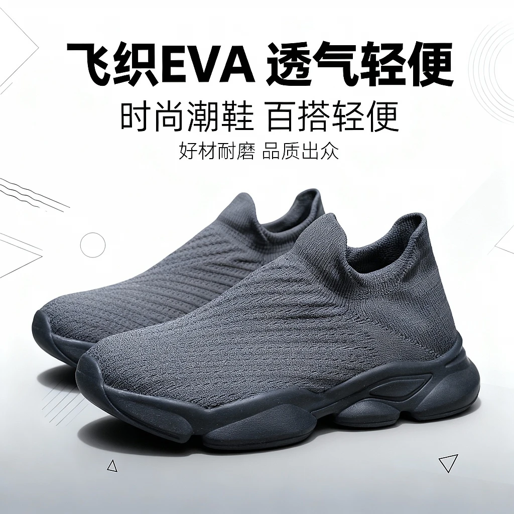 霞湖世家 出入平安健步鞋百搭轻便透气飞织时尚袜子潮鞋男鞋 -001