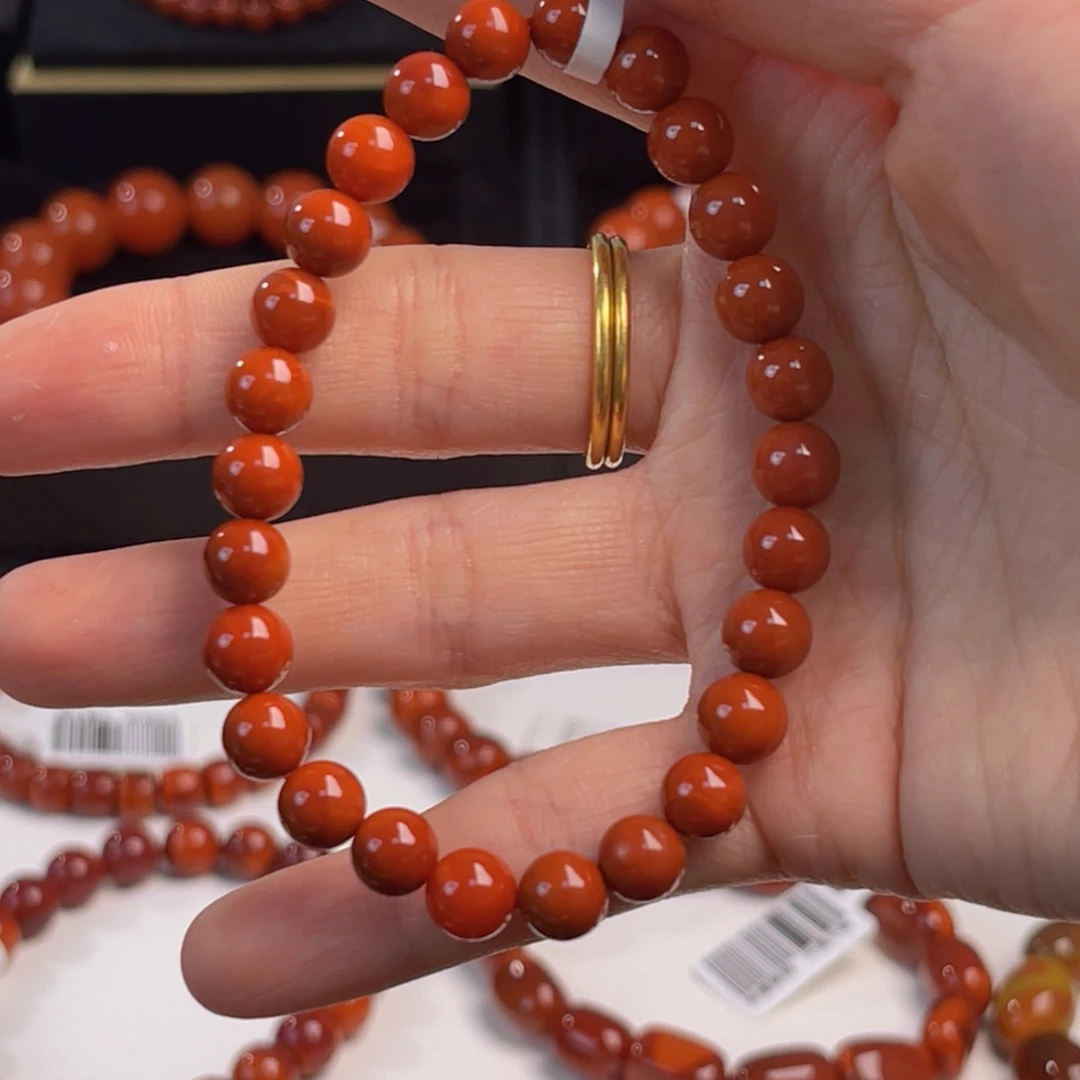 未镶嵌满肉正柿子手串7m南红玛瑙