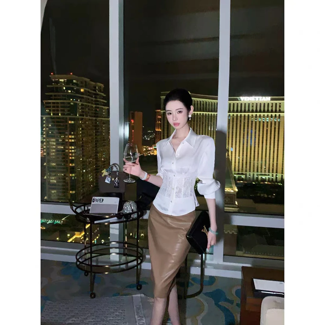 秋季新款修身显瘦百搭休闲设计感通勤风衬衫上衣时尚收腰半身裙女