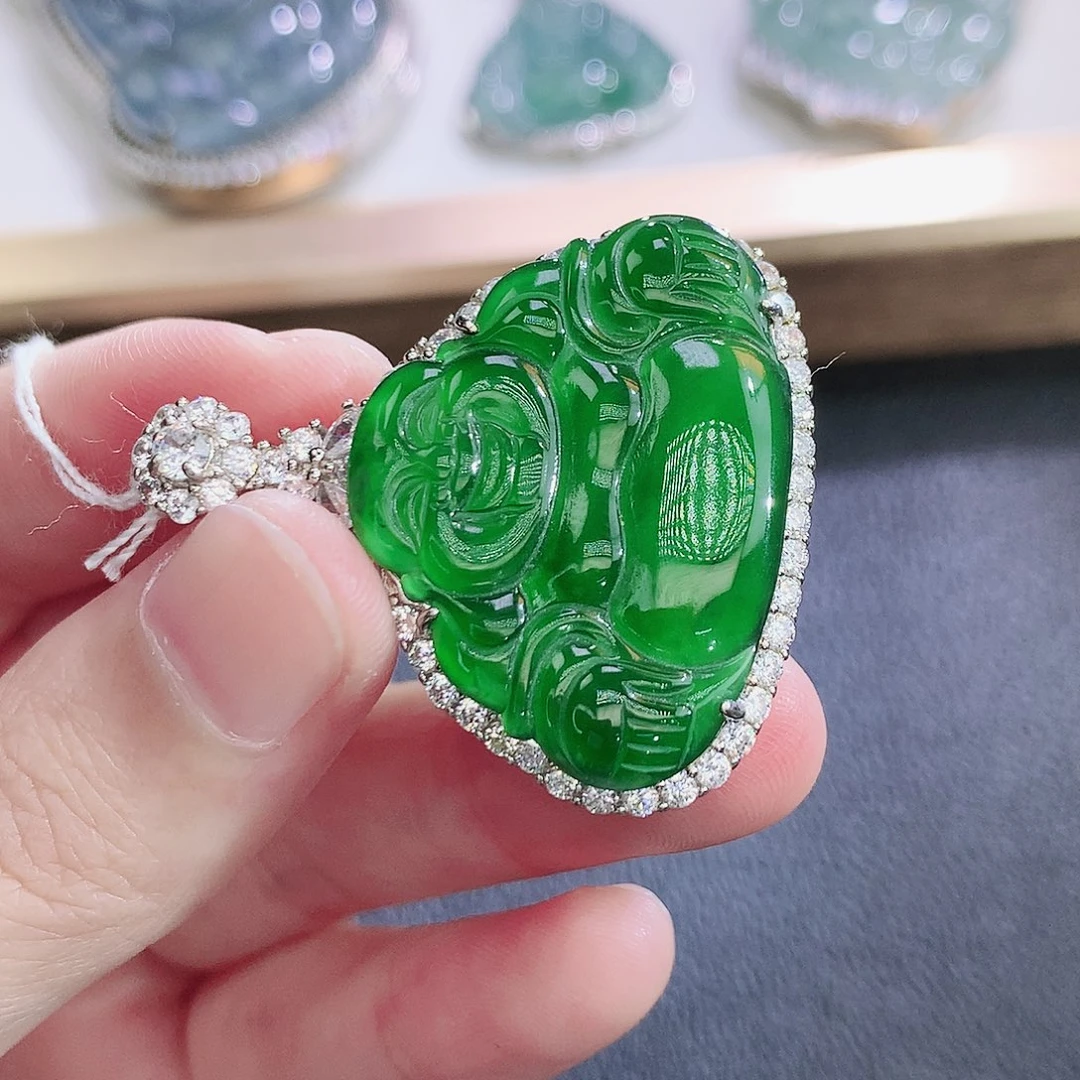 翡翠银S925镶嵌挂件翡翠