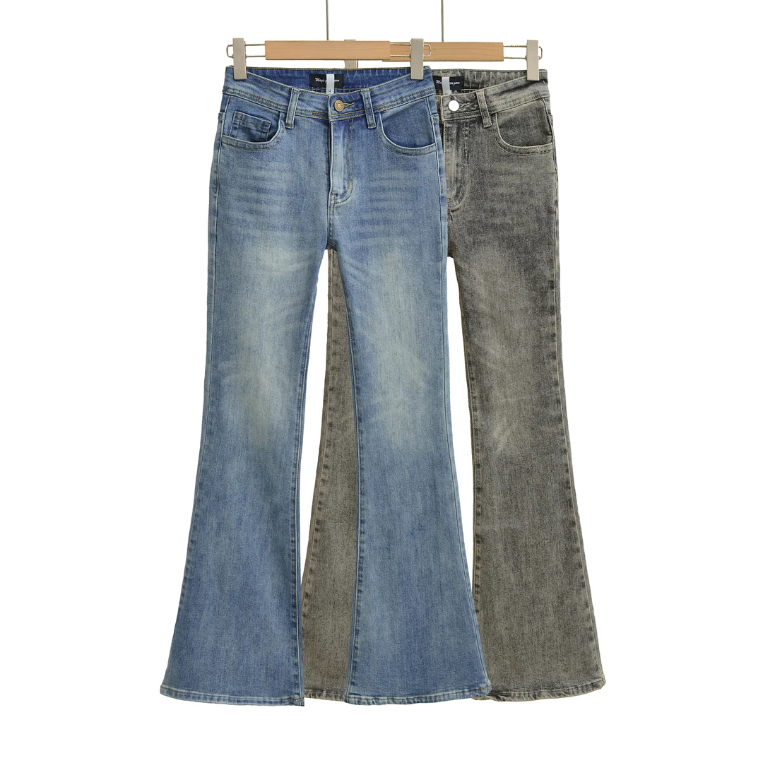 25089 两色弹力紧身低腰四季通勤喇叭牛仔裤