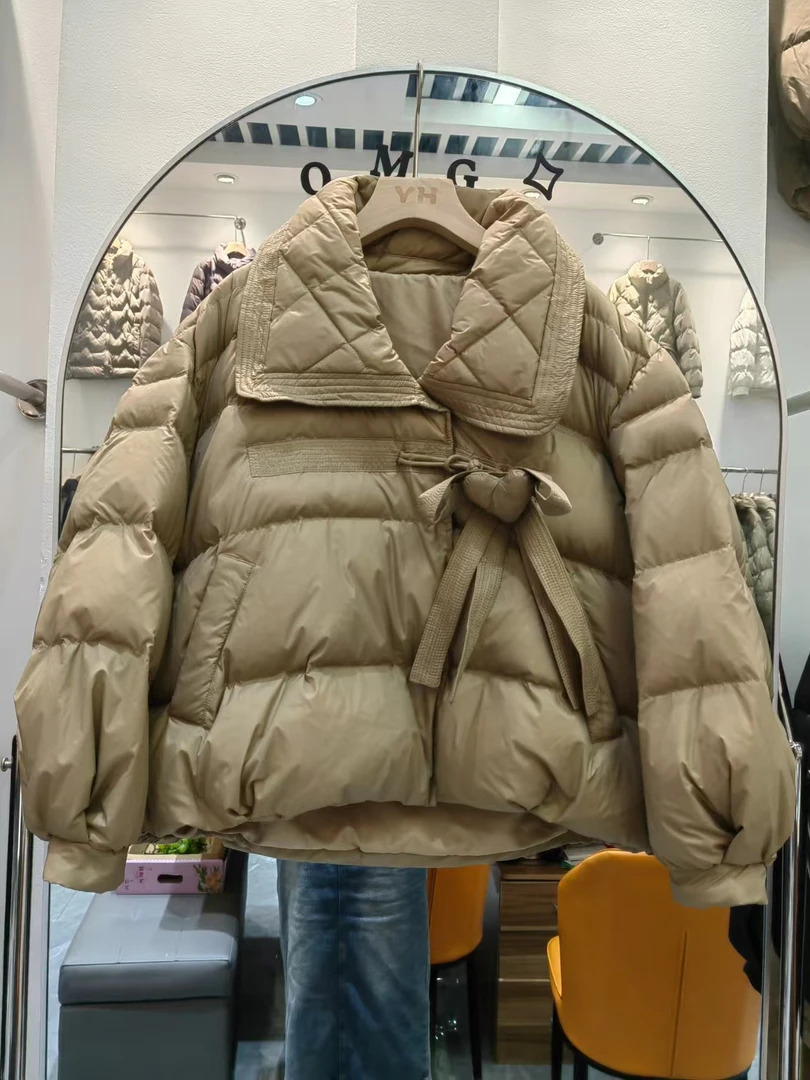 FRTD2025年秋冬宽松型百搭娃娃领羽绒服短款纯色女外套