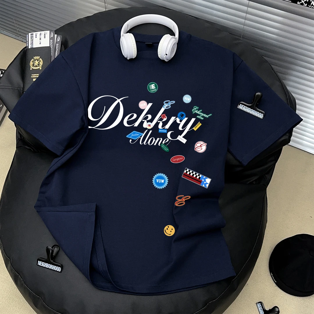 Dekkry夏季百搭休闲字母设计宽松t恤韩系男女圆领短袖上衣ins半袖