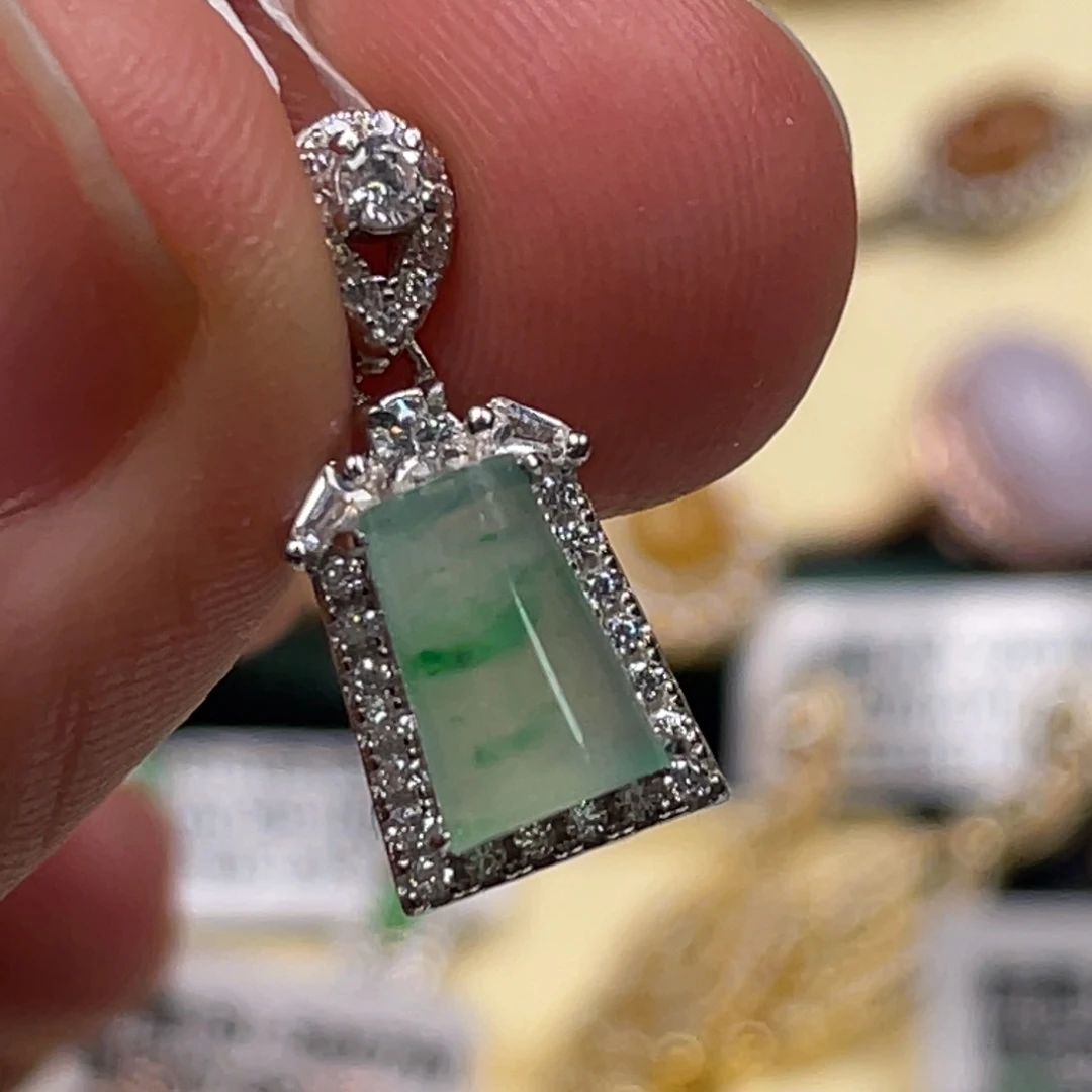 翡翠颈饰银S925镶嵌七****5纯天然缅甸翡翠