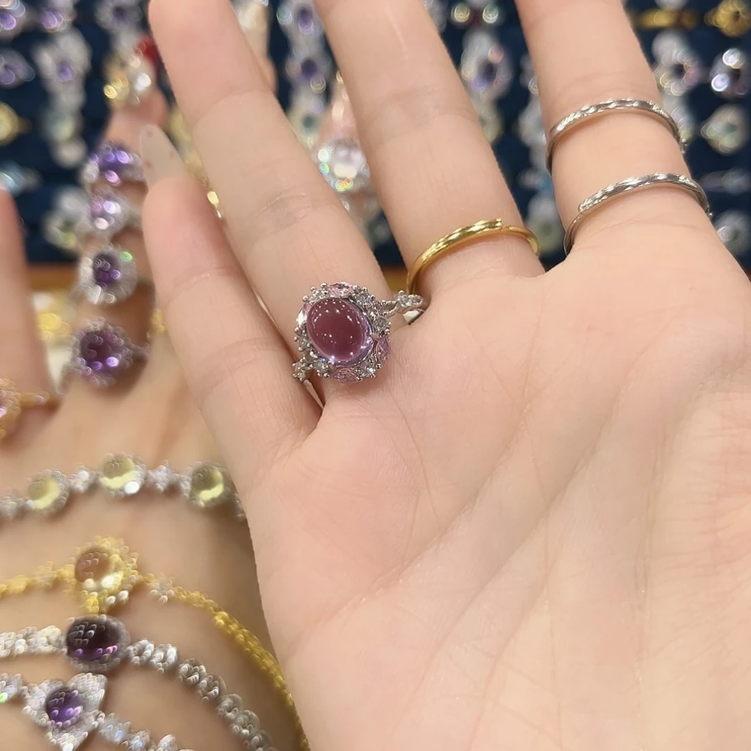紫晶女款银S925镶嵌姹**红戒指52