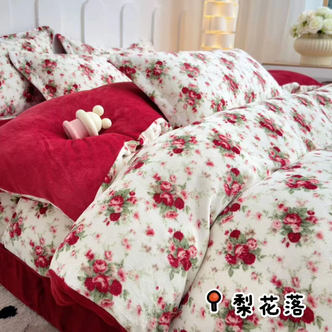 【梨花落】   四件套绒被套  床品套件保暖 双人四件套