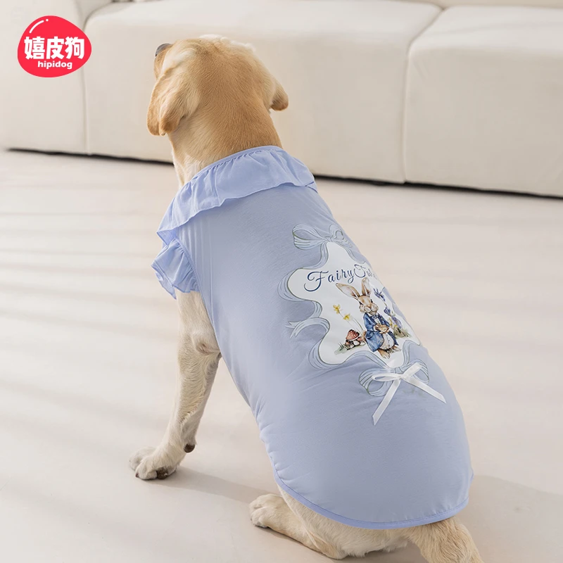 嬉皮狗—卡通小兔子印花狗狗衣服花边春夏边牧大型犬宠物背心0378