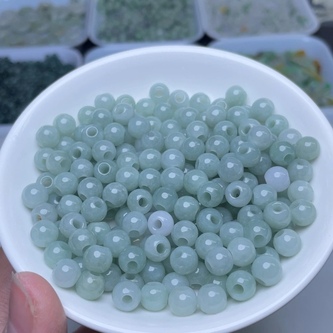 翡翠散珠卡7豆绿大孔珠20个