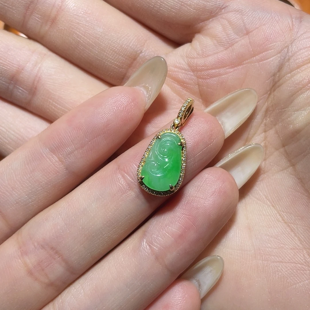 翡翠18K金镶嵌吊坠(不含链)