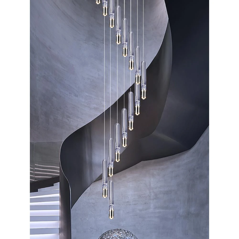别墅楼梯吊灯设计师新款复式楼客厅挑高极简轻奢旋转楼梯间长吊灯