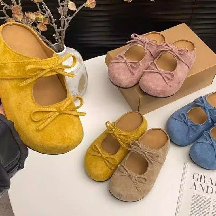 包头勃肯拖鞋女蝴蝶结真皮2025春夏新款百搭厚底时尚防滑半拖鞋女