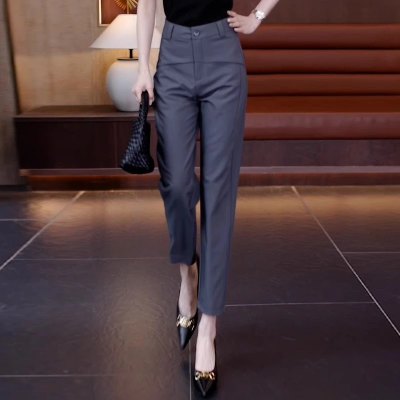 灰色西装直筒女裤春秋2025新款垂坠小个子通勤休闲裤子九分哈伦裤