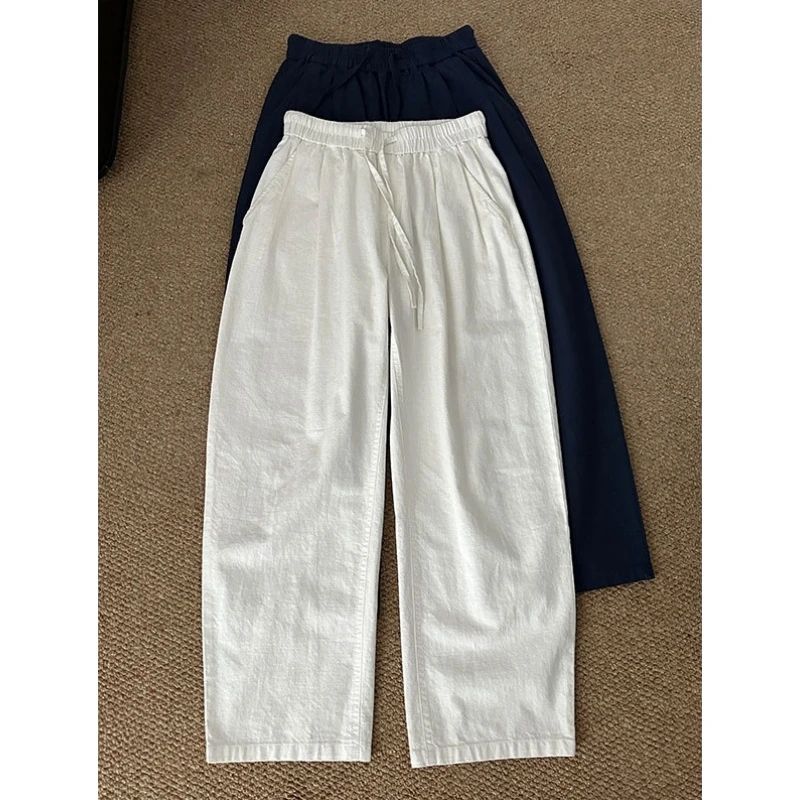 初秋2-300斤特大码老钱风亚麻休闲裤男女慵懒休闲垂感抽绳山本裤