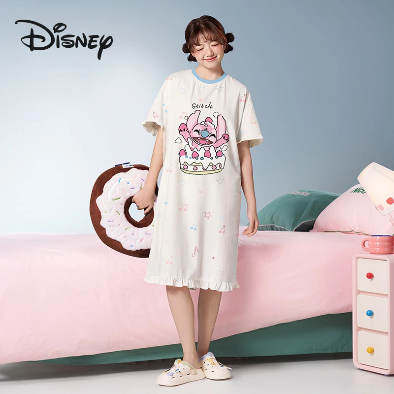 Disney/迪士尼原创史迪仔印花夏季短袖睡裙女2025新款爆款家居服