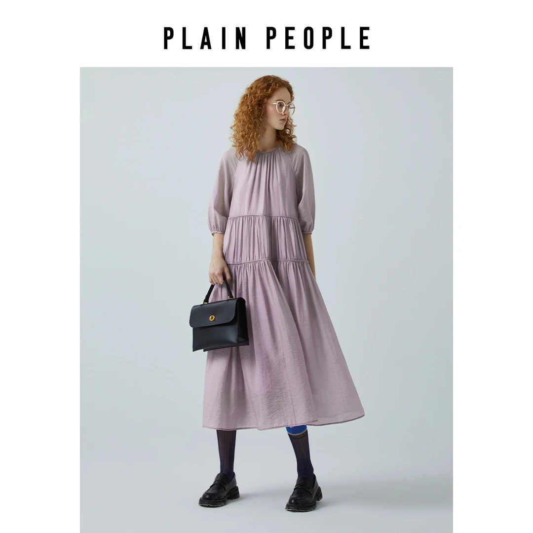 PLAINPEOPLEPLAINPEOPLEA型打褶连衣裙女长裙2025年夏款女款