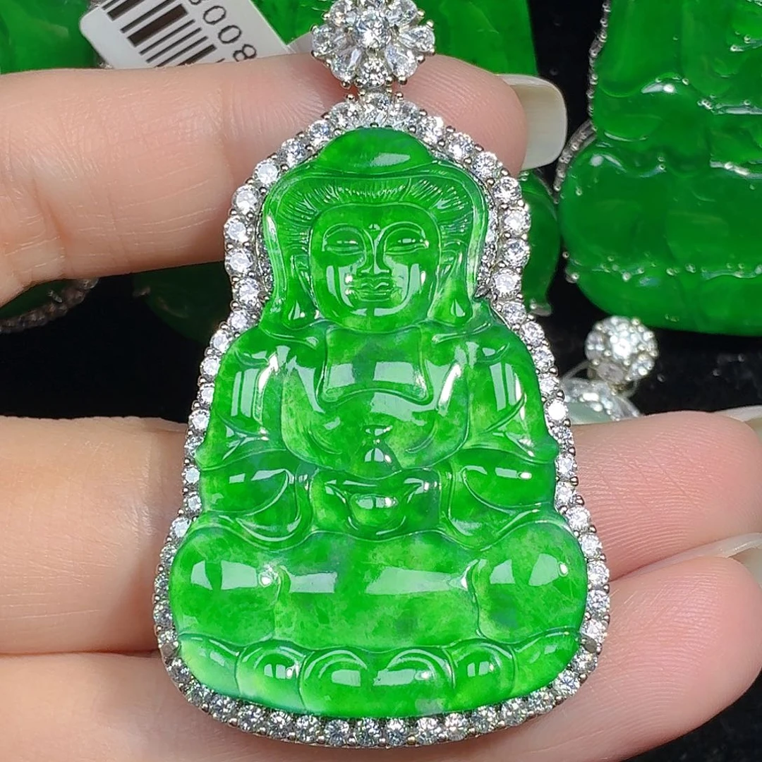 翡翠银S925镶嵌颈饰天然A货翡翠