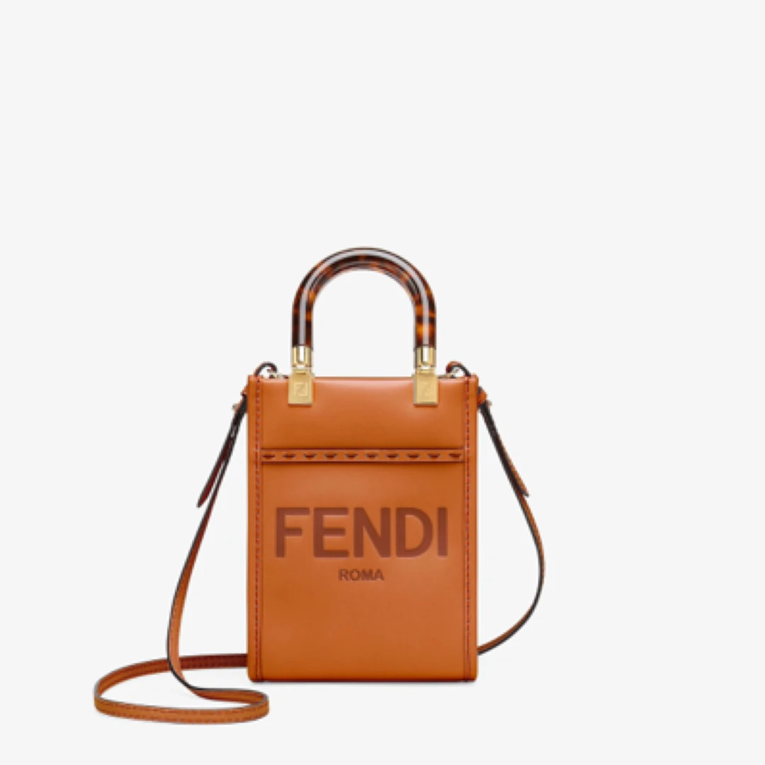 99新 FENDI/芬迪 棕色mini tote手拎包  尺寸13*18