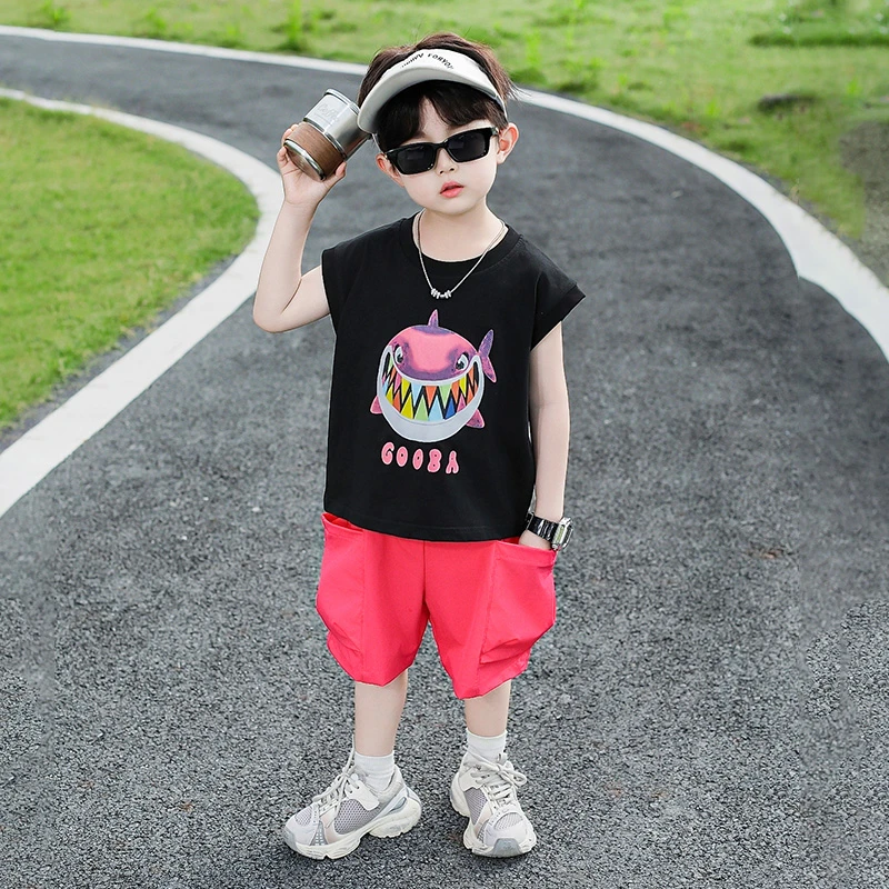 儿童套装男童夏装2025新款帅气男孩休闲衣服宝宝夏天无袖背心两件