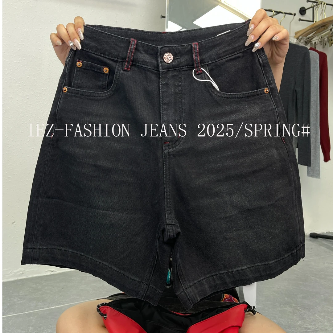 夏季2025新款五分牛仔中裤女高腰蓝色时尚显瘦宽松直筒阔腿A40