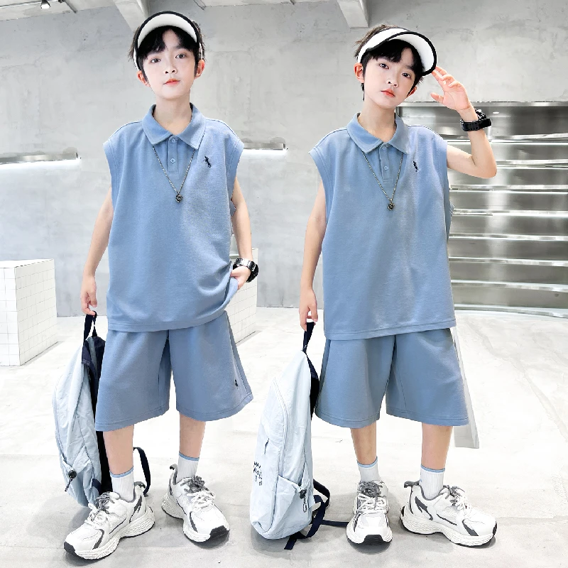 男童夏季背心套装2025新款夏款休闲中大儿童套装【QSX-DR】B5392