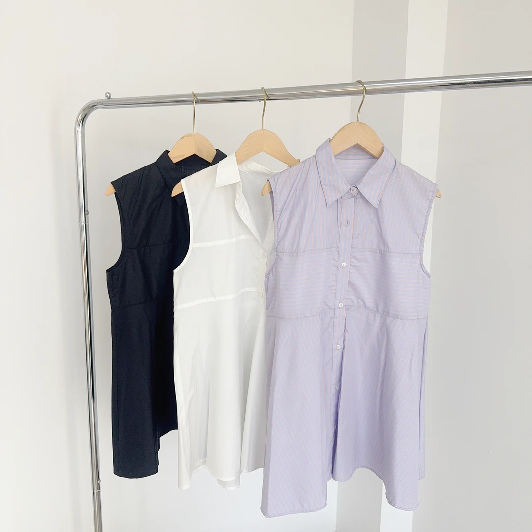 L234 翻领减龄A字版无袖衬衣裙