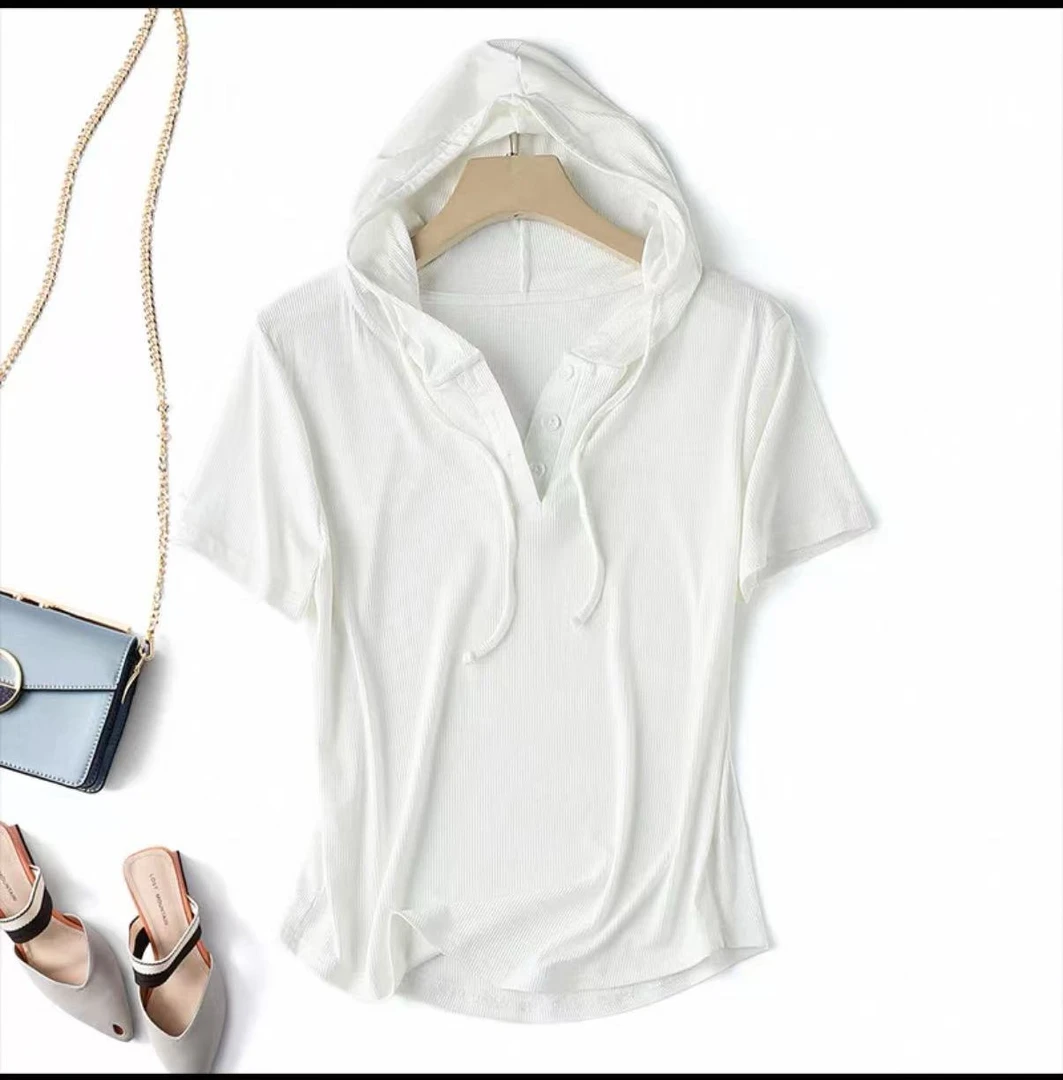 【肉总】新款简约百搭显瘦连帽纽扣上衣A051