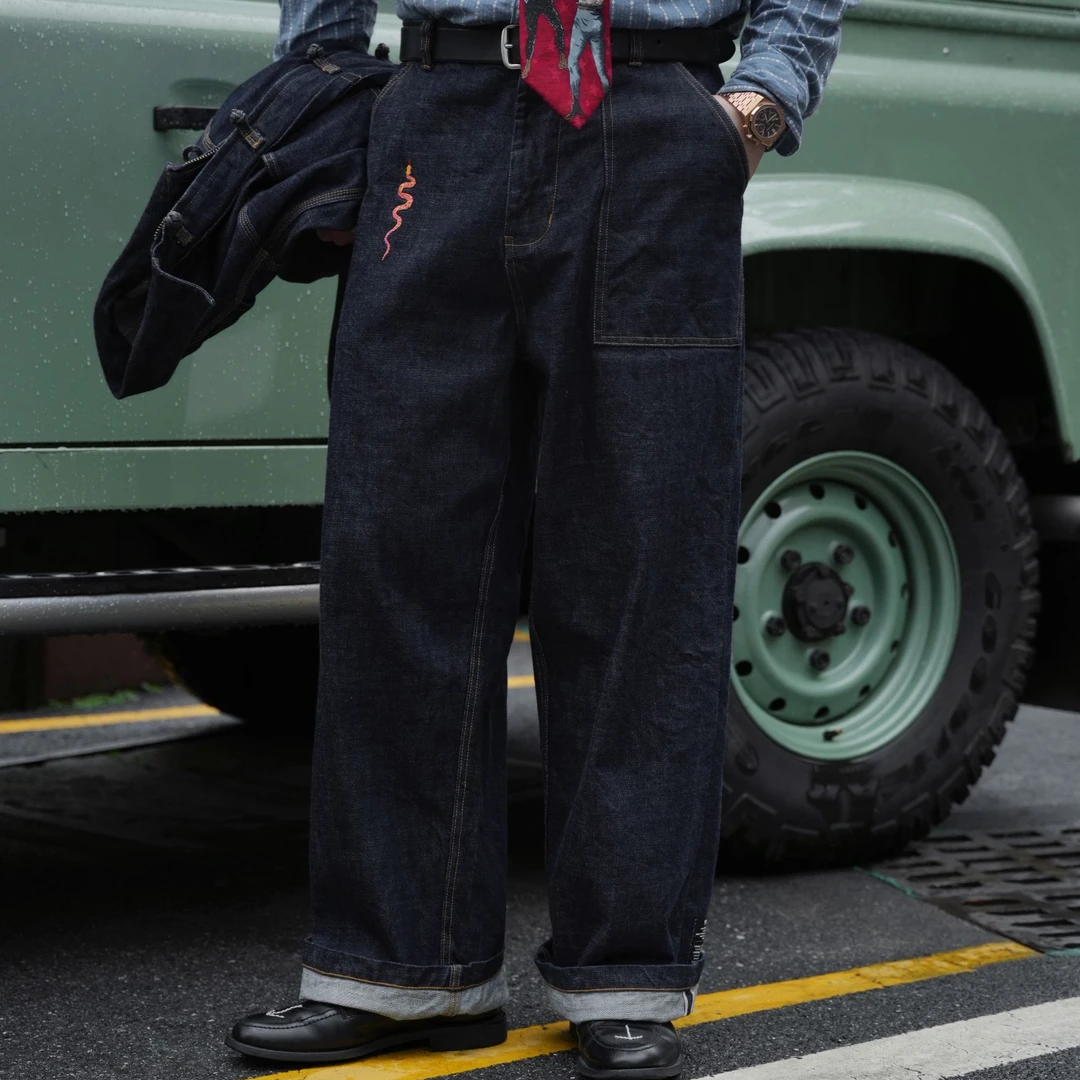 XCCC.COM鱼骨 14.5盎司纯棉红边赤耳布直筒原牛长裤259122