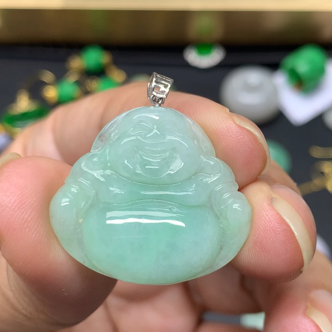 吊坠(不含链)18K金镶嵌翡翠有纹裂