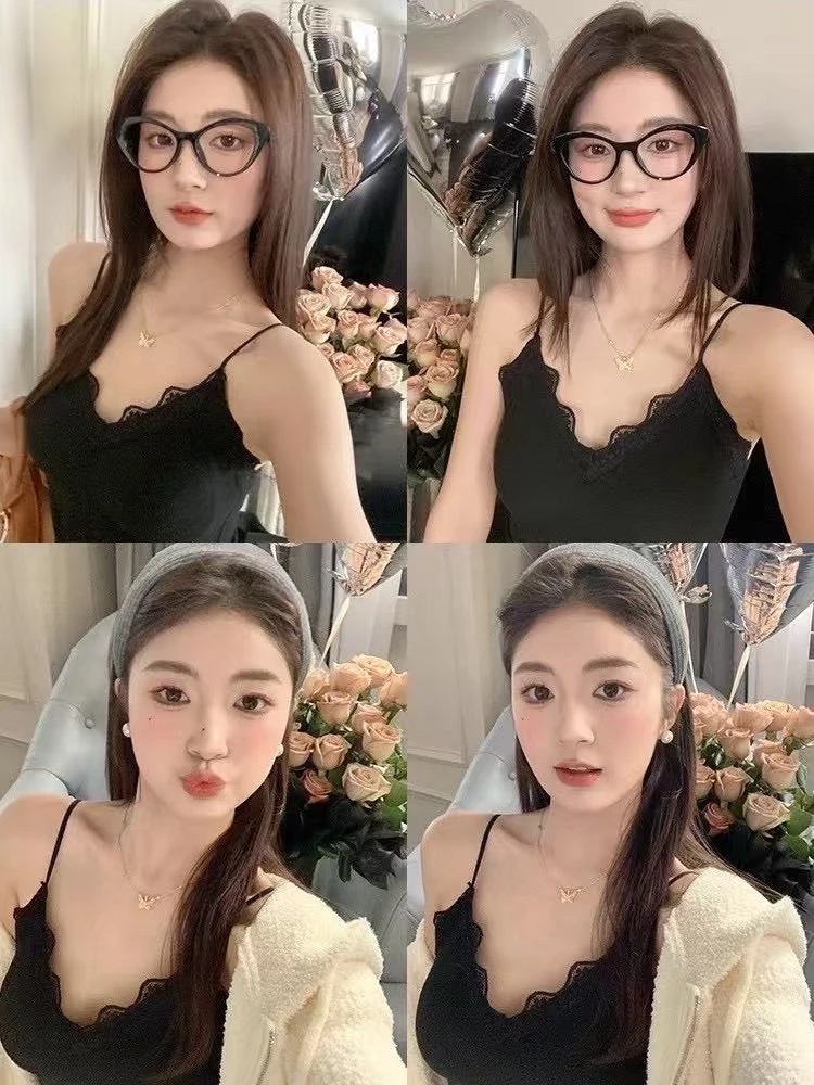 无痕蕾丝性感辣妹纯欲美背吊带背心内搭外穿自带带胸垫吊带背心