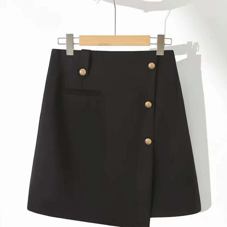 邹先森8921-28纽扣口袋纯色时尚休闲半裙高腰显瘦