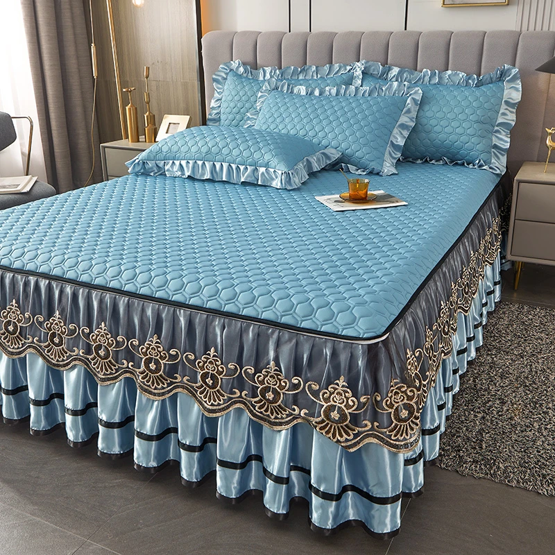 可拆卸欧式纯色乳胶凉席三件套床裙款冰丝席软席子夏天专用空调席