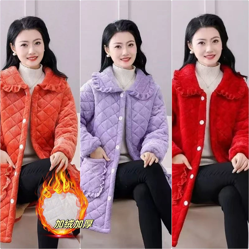 特厚加绒加厚时尚冬季新款潮流棉服保暖家居服中长款棉衣